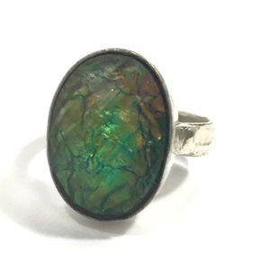 Green Fashion Capped Ammolite Opal-Color Ring